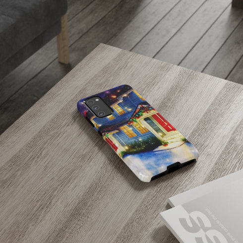 Festive Christmas Decorations on a Row of Townhomes - Impact Resistant Phone Case